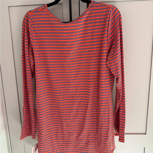 LuLaRoe Lynnae (Orange and Gray Striped Long Sleeve Top) - Picture 2 of 4